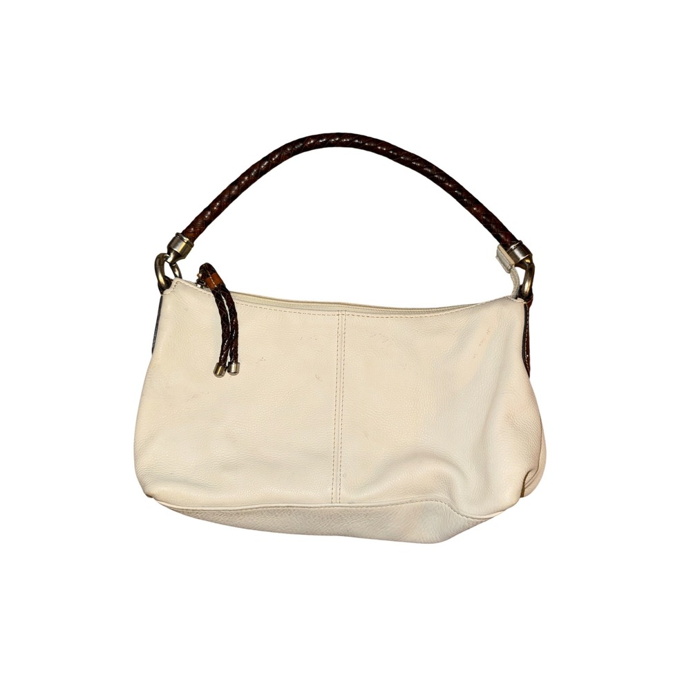 Fossil Shoulder Bag Womens Small Cream Good Pebbled Leather Braided Handle 75082
